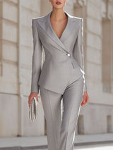 Elegante Completo Blazer Monopetto Grigio Chiaro