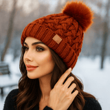 Cappello invernale - maglia a treccia - pompon