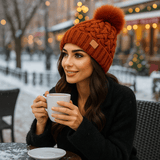 Cappello invernale - maglia a treccia - pompon