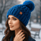 Cappello invernale - maglia a treccia - pompon