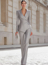 Elegante Completo Blazer Monopetto Grigio Chiaro